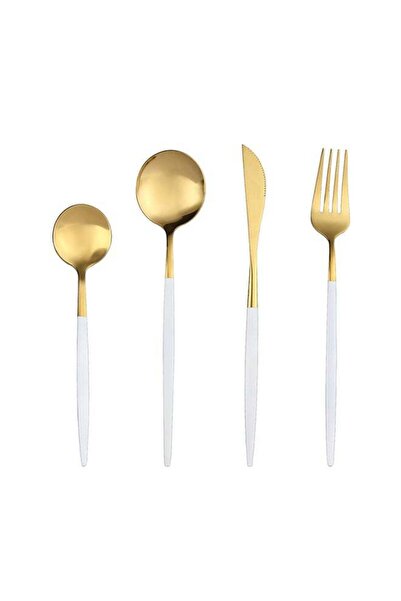 Sunhome 4-Piece Stainless Steel Cutlery Set White/Gold 220mm