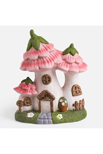 Zumzeria Căsuță ceramică cu ciuperci și flori roz 19x12x23cm
