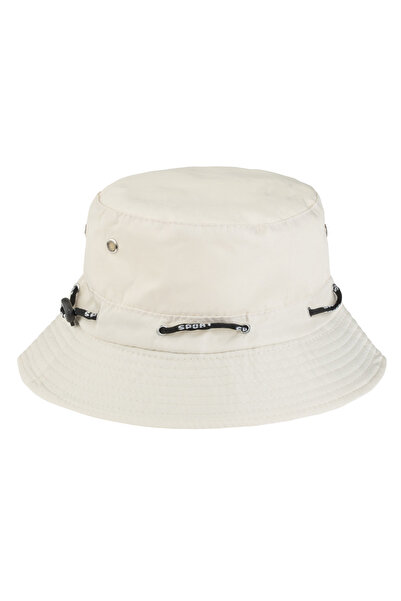 OEM Beige Bucket Hat with Black Drawstring for Women