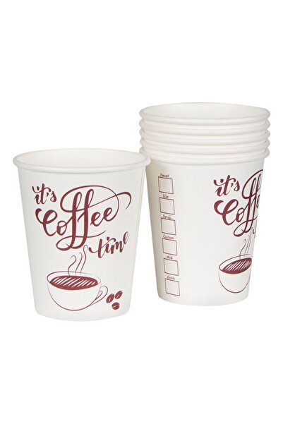 Zumzeria White Cardboard Cups with Message 'It's Coffee Time' 240 ml - 30 pcs