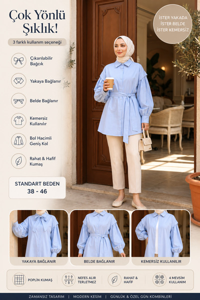 Kirazca Butik Women's Oversize Poplin Shirt with Versatile Use