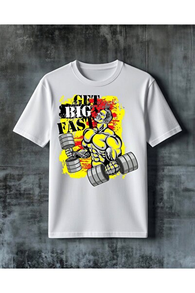 COMVİCHO تي شيرت كبير الحجم مطبوع عليه عبارة get big fast kas training