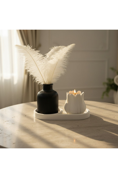 CANSEB Elegance 3'lü Modern Pampas ve Vazo Mumluk Set (Mum Hediyeli) Premium ...