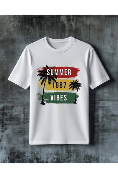 COMVİCHO تي شيرت كبير الحجم مطبوع عليه summer vibes