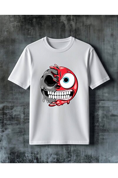 COMVİCHO Red Skull Monster Face Printed Oversize T-Shirt