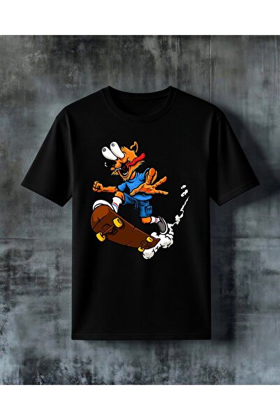 COMVİCHO Skateboard Orange Kopek Printed Oversize T-Shirt