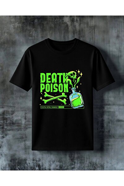COMVİCHO تي شيرت كبير الحجم مطبوع عليه death poison zehir