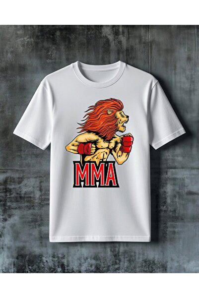 COMVİCHO تي شيرت كبير الحجم مطبوع عليه شعار MMA Lion Strong
