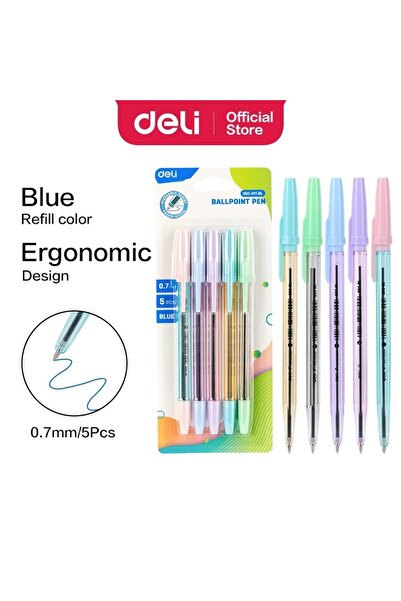 Deli SMOOTH BALL POINT PEN 0.7MM BL (1X5)