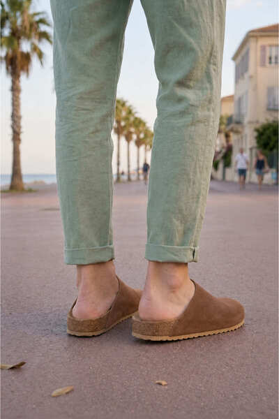 pabucmarketi Brown Suede Men's Sabo Slippers