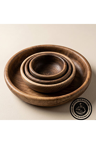 Xzona Handcrafted Walnut Wood Bowl Set - Set of 4 Interlocking Natural Wood P...