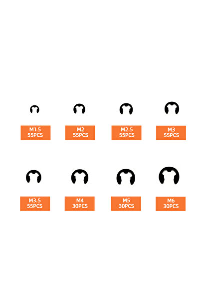 Choice 365pcs 365/498Pcs M1.5-M15 Black Alloy E Clip Set External Retaining R...