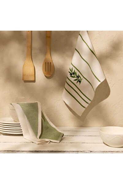 Evidea Soft Zeytin Desenli 2'li Kurulama Bezi - Beyaz - 30x50 cm