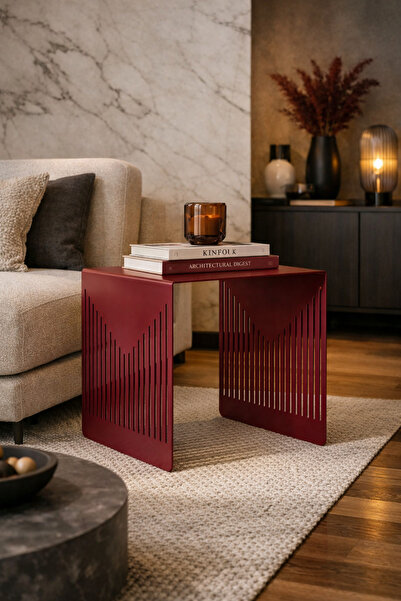 steelthesign MONOARC DEKORATİF KANALLI SEHPA & TABURE - BORDO