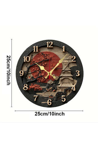 Choice 10 inch GZ-WYT09130025 Samurai Themed Wooden Round Silent Hanging Wall...