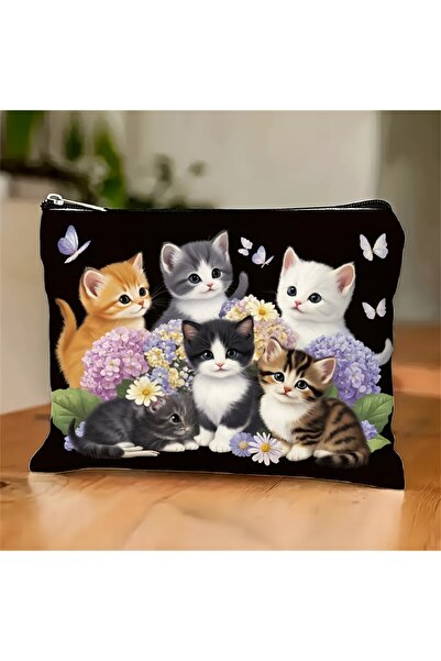Choice A A Cat Print Makeup Bag - Cute Multi-functional Zipper Bag, Jewelry S...