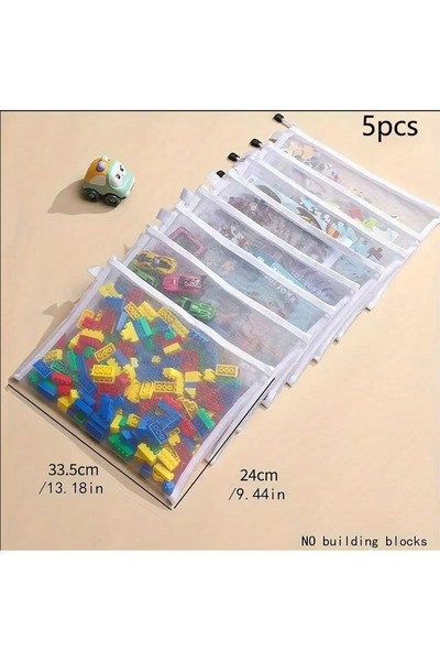 Choice1 5pc-L 5pcs Waterproof Mesh Zipper Pouch Toy Storage Document Folder S...