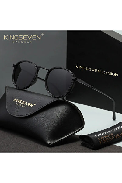 Choice3 نظارات شمسية كاجوال دائرية الإطار من KINGSEVEN باللونين الأسود والرما...