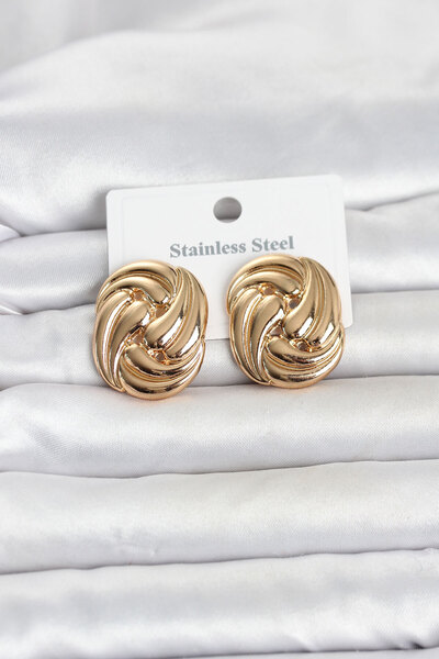 Lisinya 316L Steel Gold Color Motif Pattern Model Women's Earrings -