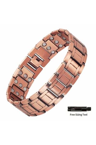 Choice 21.5cm brownish yellow Men's copper magnetic bracelet set with three r...