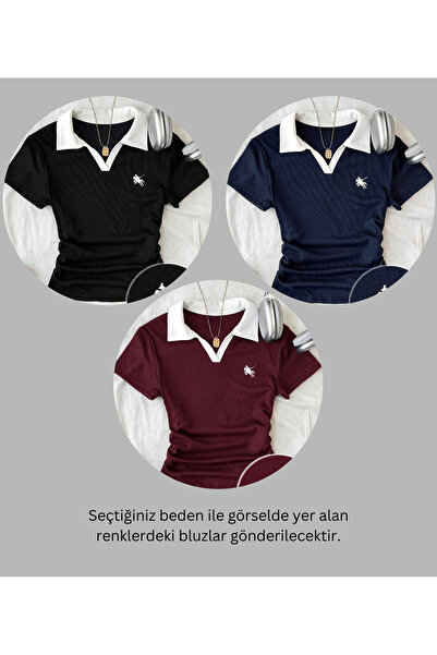 Gofeel Soul Renkli Polo Yaka Nakışlı Büzgülü Bluz
