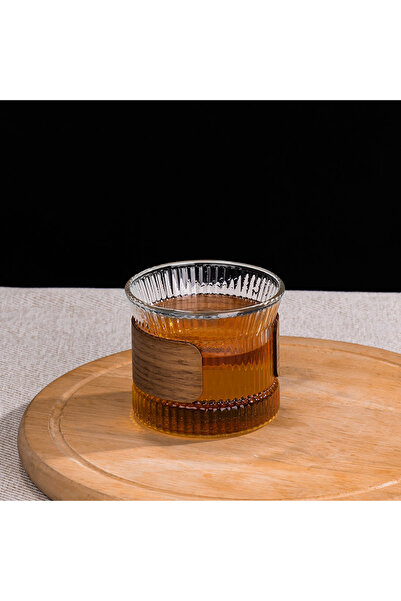 Choice 170ML Glass Coffee Mug Japanese Style with Walnut Cup Sleeve, Transpar...