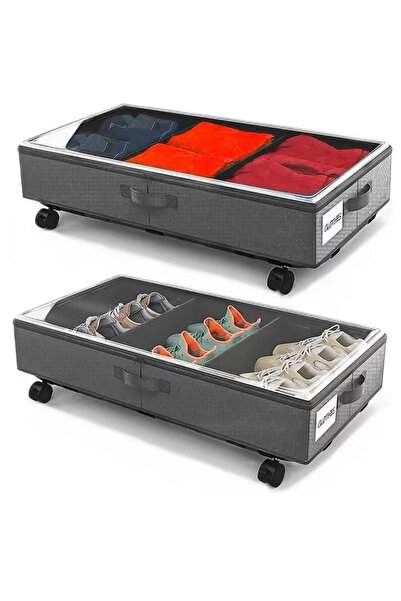NO BREND Underbed storage containers with metal frame – Grey, with visible wi...