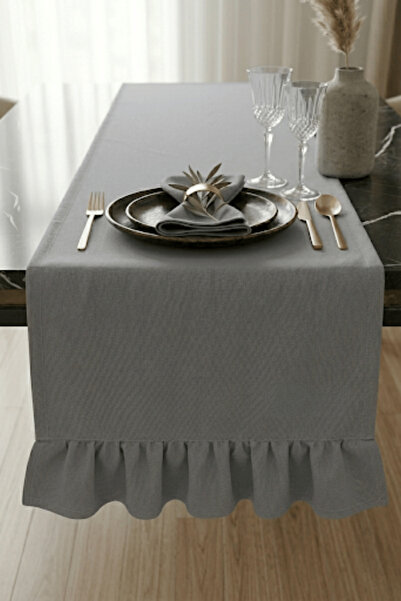 Luvis Home Nordic Ruffle - Modern Cool Gray Cotton Ruffled Runner Tablecloth ...