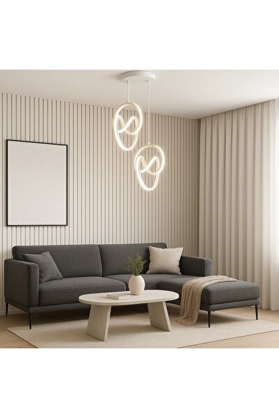 Elektroyou Trend 2'Li Beyaz Sarkık Power Beyaz Ledli Avize Modern Led Avize