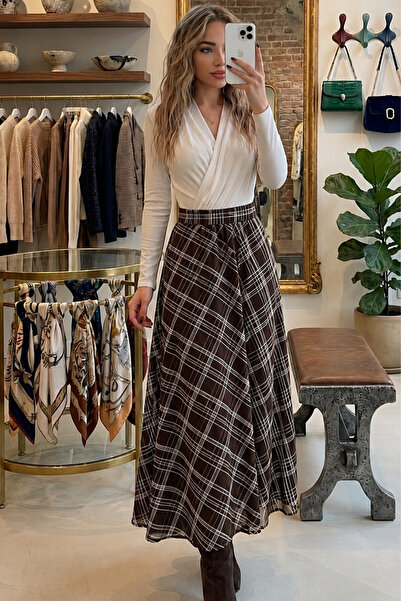Thestiluxe Plaid Lined Tulle Elegant Standard Size Midi Skirt
