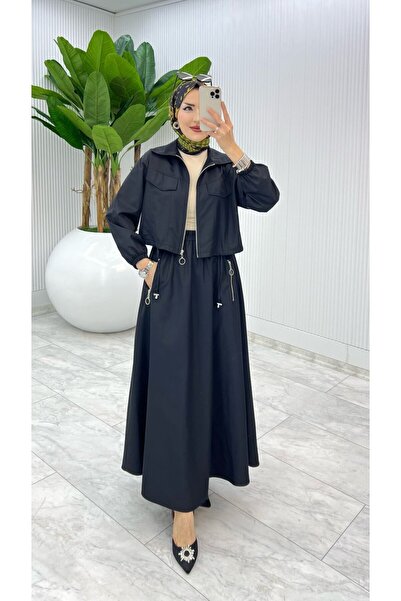 TARZ-I HAS BUTİK Siyah Premium Nefis Etek Takım Tesettür Giyim