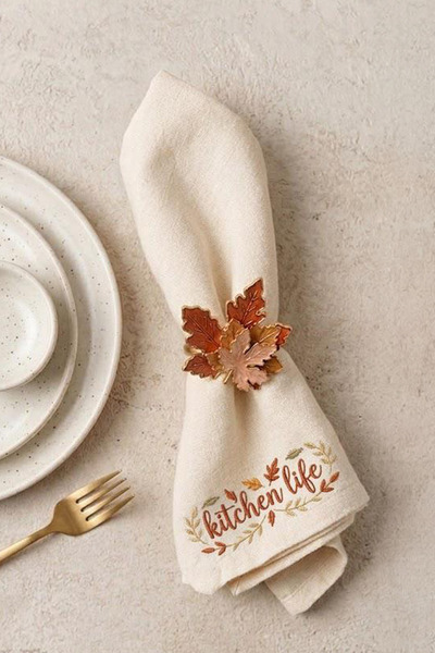Kitchen Life 4-Piece Leaf Metal Gold Napkin Ring-Napkin Ring Napkin Holder