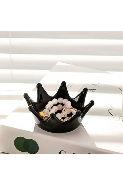 Choice1 black 1PC Ceramic Jewelry Tray - Octagonal Crown-Shaped Desktop Organ...