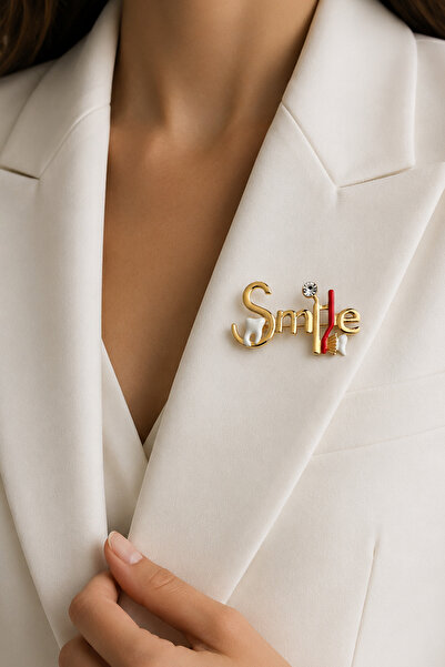 Modex Altın Sarısı Diş Ve Fırça Detay Smile Broş (5cm)