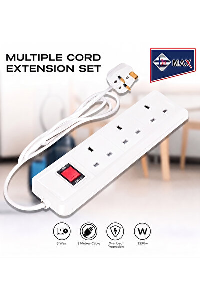Genaric High Quality MAX 3 Way Multiple Code Extension Set 5 Meter 2990W Powe...