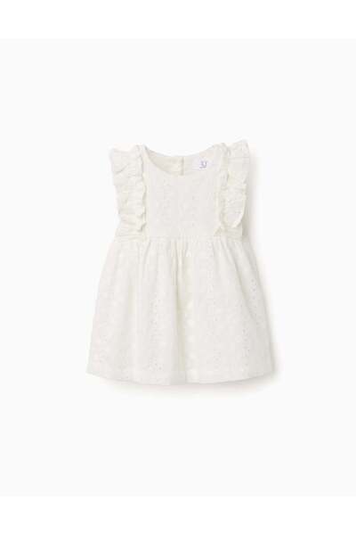 Ziddy Cotton Blouse With Broderie Anglaise And Ruffles For Baby Girls White