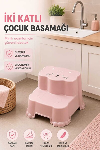 Herza House Kaydırmaz Taban Çocuk Basamaklı Eğitim Taburesi - Banyo, Lavabo, ...