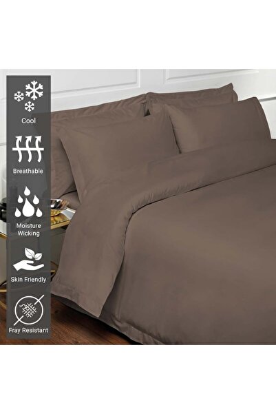 PIZUNA Pure 100% Cotton Queen Duvet Cover Set, Luxurious 400 Thread Count Long Staple Cotton Sateen Weave with Button Closure (Combed Dark Brown Cotton Duvet Cover Queen)