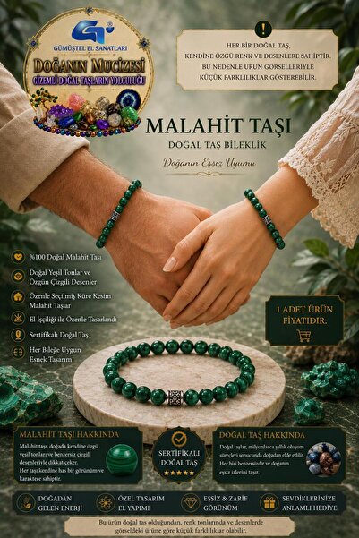 GÜMÜŞTEL EL SANATLARI Certified Malachite Bracelet Natural Stone