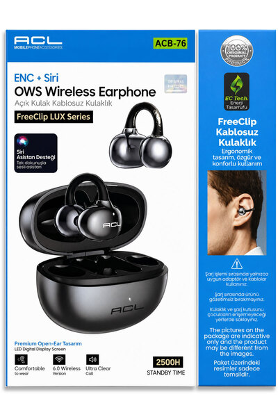ACL ACB-76 OWS Açık Kulak Kablosuz Bluetooth 6.0 Kulaklık Siyah Klipsli Küpe ...