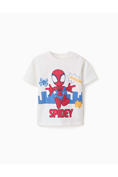 Ziddy Cotton T Shirt With Spidey Print For Babies And Boys White