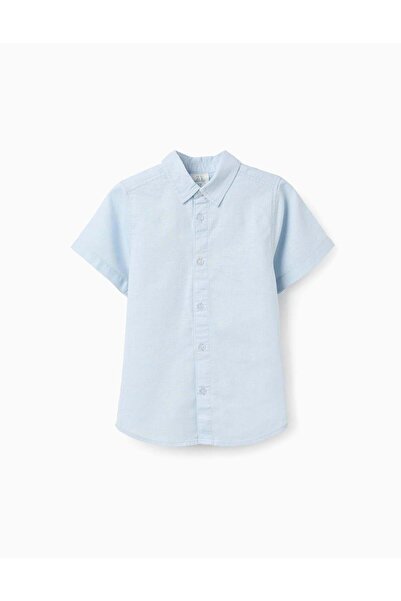 Ziddy Short Sleeve Shirt In Linen And Cotton For Boys Light Blue