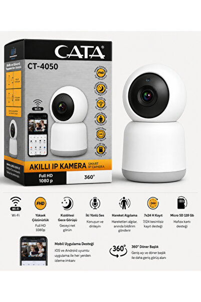 Cata CT-4050v Akıllı IP Kamera Full HD 1080P Wi-Fi 360° Güvenlik Kamerası