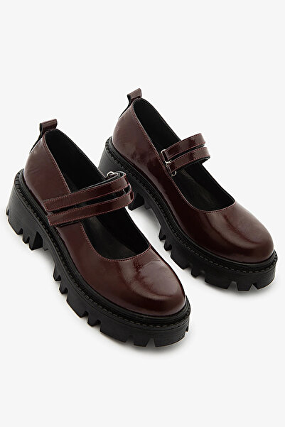 SAYL Pantofi de damă din piele naturală, roșu claret, cu bandă dublă, cu talp...
