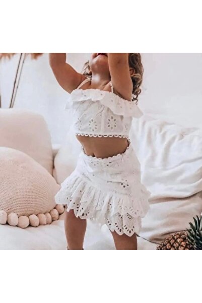 Tarz Kidss Ebru Özörgücü Kız çocuk beyaz fisto etek ve crop badi takım