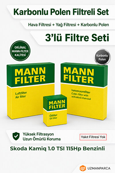 Mann-Filter Skoda Kamiq 1.0 TSI 115Hp Benzinli MANN Filtre Seti (3’lü / 3 Par...