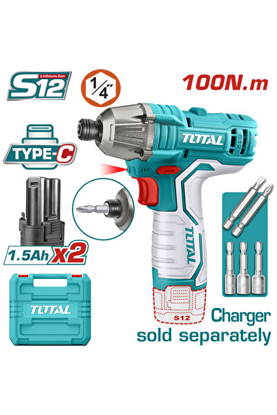 TOTAL IMPACT SCREWDRIVER WITH 12V-1.5AH LI-ION BATTERY (2 BATTERIES) HEX 1/4