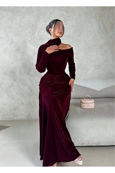 ZAHRAA BRAND Gauze Evening Dress Burgundy