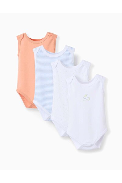 Ziddy 4 SleeveleBodysuits For Newborn And Baby Boys White Blue Orange
