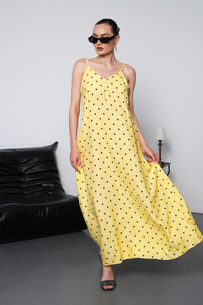 NAVY Strappy Polka Dot Backless Long Dress